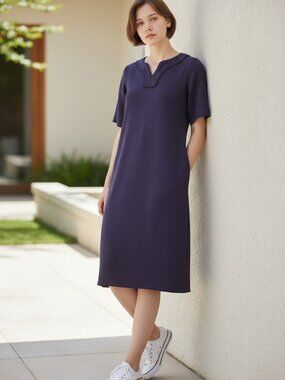 Talbots Blue Midi Dress Petites Women's Short Sleeve 100% Cotton Dress NWOT